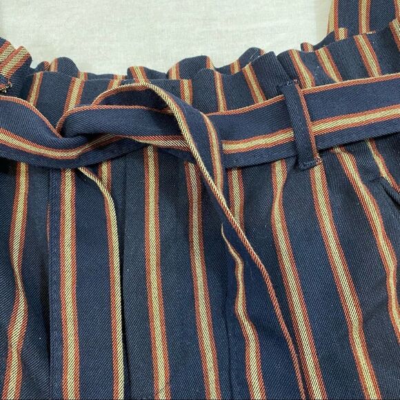Zara Striped Navy Paper Bag Trousers with Belt XS - Picture 9 of 15